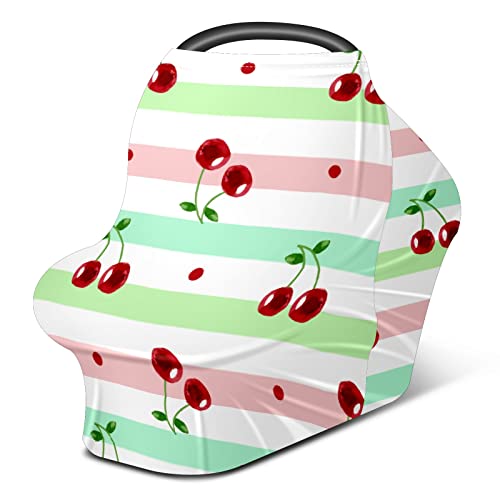 Capas de assento de carro para bebês listras coloridas de cereja doce capa de enfermagem capa de carrinho de cachecol