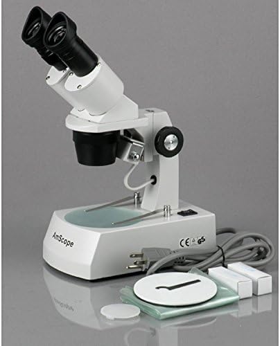 Microscópio estéreo binocular montado na frente do AMSCOPE SE305R-A, oculares wf10x, ampliação