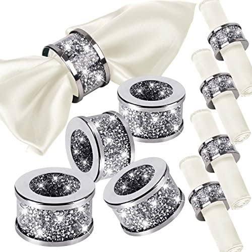 Guardanapos de pano vijiv e anéis de guardanapo de prata conjunto de 8 lavable, 17 x17 aço inoxidável
