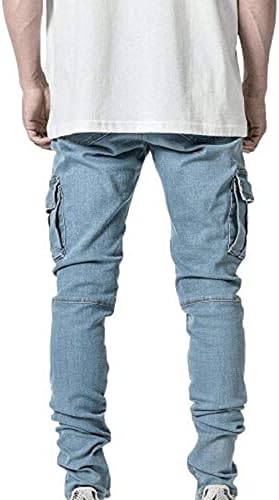 Calça de jeans de carga para homens, calças de moletom retro angustiadas com bolso lateral com jeans