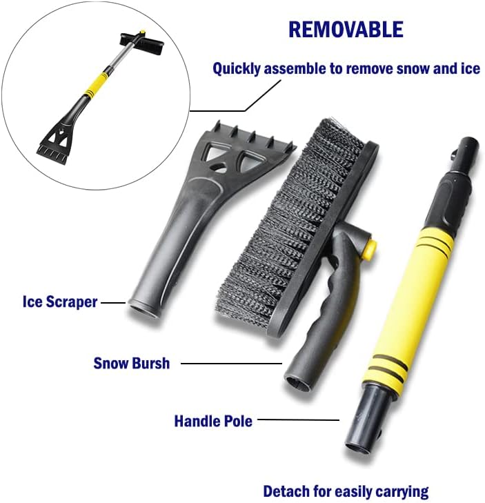 Raspador de gelo afodyl e escova de neve extensível para carro, removedor de neve e escovas com aperto