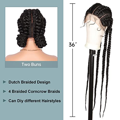 Fecihor 36 Lace Front Cornrow Double Holandês Sagilizados com cabelos para bebê Black Twist Box Braids