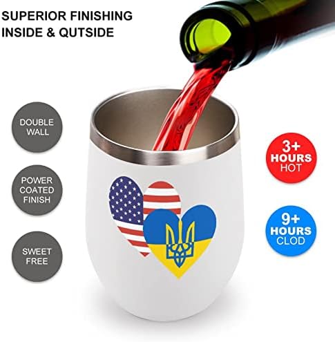Copo de garrafa de bandeira do coração dos EUA ucraniano com tampa com tampa de aço inoxidável