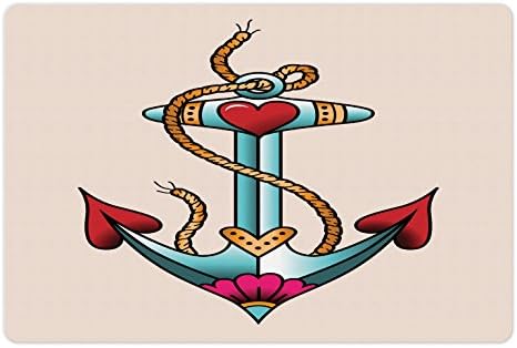 Ambsosonne Anchor Pet Tapete Para comida e água, design colorido de âncora com motivos cardíacos arranjos