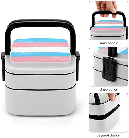 Bandeira de bandeira transgênero Bento Box Double Camada All-in-One Pilhável Lunch Recainer com colher