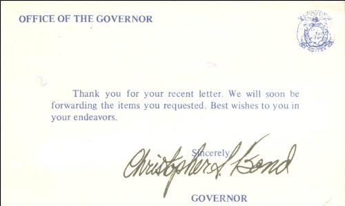 Governador Christopher S. Bond - Cartão postal assinado