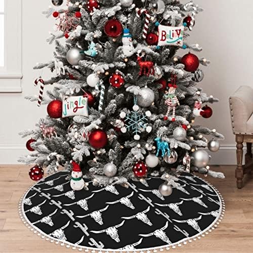 Saia de árvore de Natal com pom acabam com longhorn-skull-cinza-natura de férias de Natal decorações