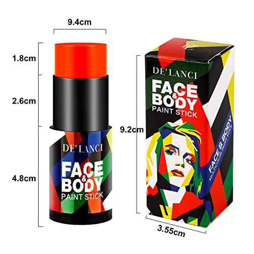 De'lanci Neon Orange Face Paint Stick, Creme Blêndsable Body Paint Stick, Sports Sports Face Paint Foulding