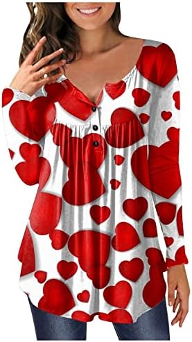 Camisa de túnica do coração casual feminina Tops Tops Valentines Pleated Moda Bloups Button Down