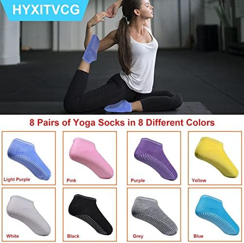 Hyxitvcg 8 pares unissex não meias de aperto com almofada para ioga, pilates, barre, casa e hospital,