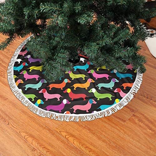 Retro Dogs Dachshund Decoração da saia de árvore de Natal 48 polegadas Round Natal Tree Tapete para