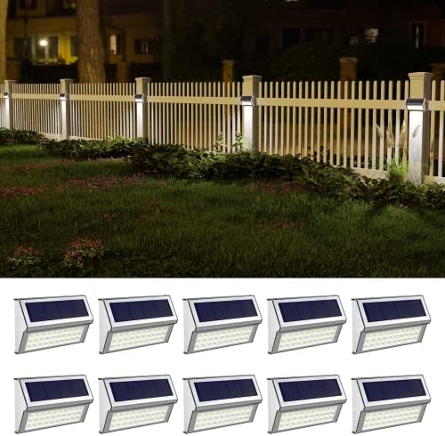 Fudosa Solar Fence Lights 10 pacote de pacote de lâmpadas de deck externo frias de 60lm iluminação