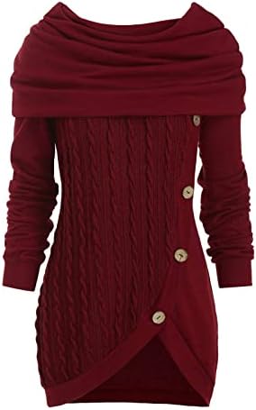 Suéter de malha de cabo feminino de tamanho O-pescoço de pachado de pachado de pachado sólido de manga comprida