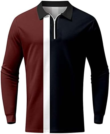 ZDDO 2022 Novas camisas de pólo para homens, manga comprida Houndstooth Patchwork Tops Tops Streetwear