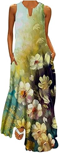 OPLXUO 2023 Mulheres casuais maxi vestido sem mangas tie corante floral estampa flutuante vestidos longos verão