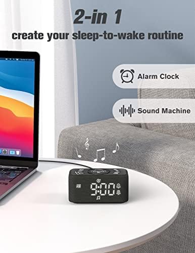Reacher Dual Alarm Relógio Máquina de ruído branco, diminuição, volume ajustável, timer de sono, backup da bateria,