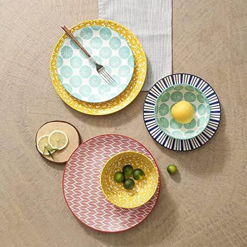 Selamica Ceramic 12-Pieces Dinnerware Conjuntos de louça, pratos de cerâmica e conjuntos de tigelas, serviço