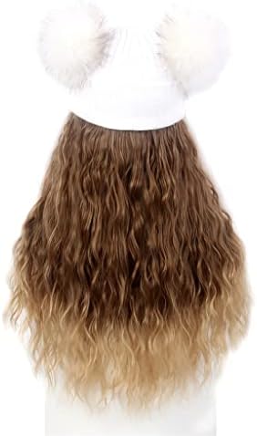 Lukeo -iPece Hair and Hat Hat Hat Knit Wig Inverno A quente milho marrom chapéu de peruca quente -peça