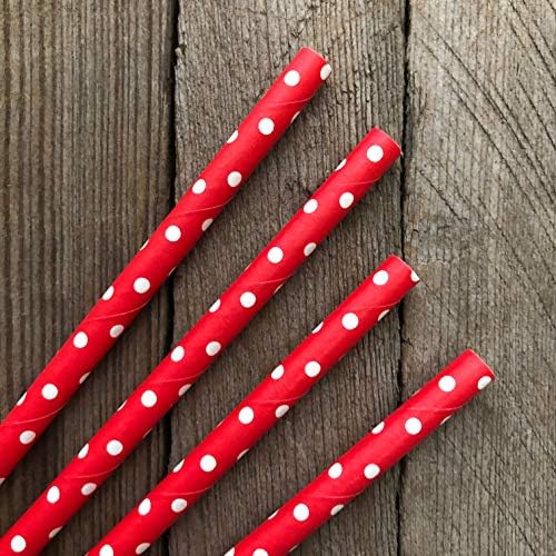 Perladeiras de papel vermelho e branco - canudos de bolinhas - 7,75 polegadas - 50 pacote