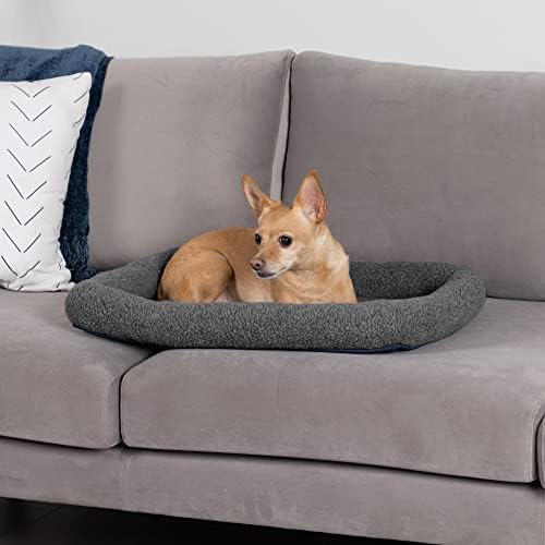 Furhaven Small Dog Bed Sherpa Fleece Bolster Crate black, lavável - cinza, pequeno