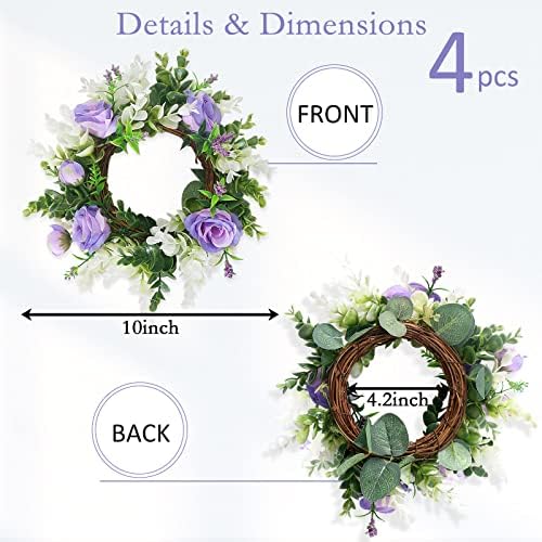 8 PCs Rose Candle Rings Grinales florais artificiais com folhas de eucalipto para pilar Centro de casamento
