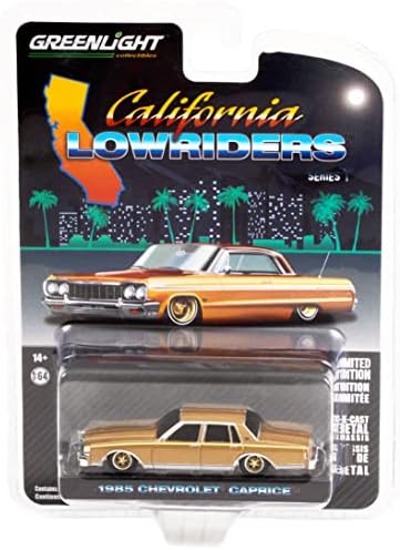 1985 Chevy Caprice Lowrider Gold Metallic e Matt Gold California Lowriders Release 1 1/64 Modelo Diecast