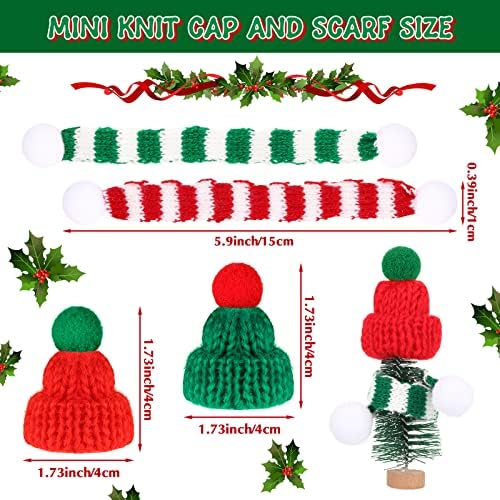 30 PCS Mini chapéu para artesanato chapéu de malha de natal e cachecol de lã verde malha de malha