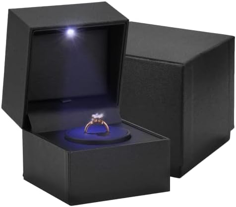 Caixa de anel rotativo nobre com luz - caixa de anel de noivado toca -discos para proposta, presente de jóias