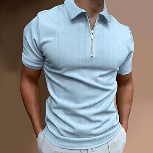 Camisas pólo de zíper Dsodan para homens, músculo listrado de queda de manga comprida camiseta zípe de