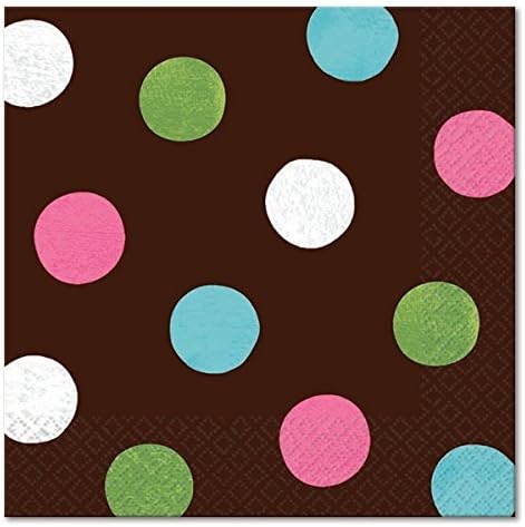 AMSCAN descartável, chocolate e pontos Polka Dot Beverage guardanapos, tamanho único, multicolor
