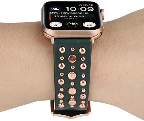 Bling Studs Bandas de couro compatíveis com Apple Watch, pulseira cravejada de pulseira pulseira de pulseira