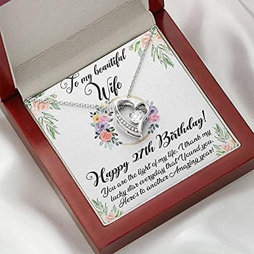 Jóias de cartão de mensagem, colar artesanal - colar feliz de 27º aniversário para esposa, colar para sempre amor 27º aniversário para mulheres, para minha linda esposa 27 anos xx176fl8