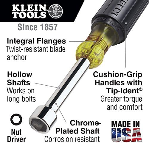 Klein Tools 646-3/8M Driver de porca magnética, 3/8 de polegada com haste oca de 6 polegadas