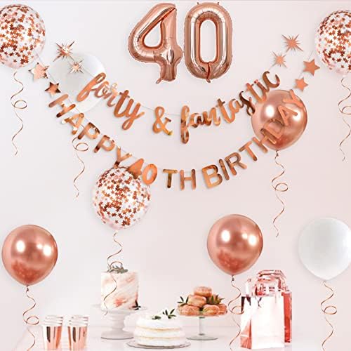 Rose Gold 40th Birthday Decorações para mulheres Quarenta e fantástica Feliz 40º aniversário Balão