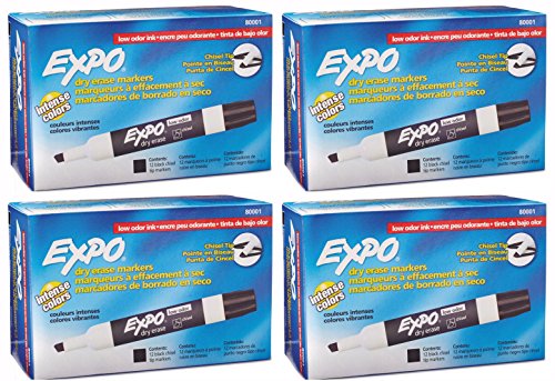 Expo 80001 Baixo odor de cinzel Marcadores de apagamento seco, preto, 12 unidades por caixa, pacote de