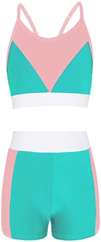 TTAO 2 peças Garotas de verão Tops de colete com shorts Runoto colorido de colorblock Yoga Fitness