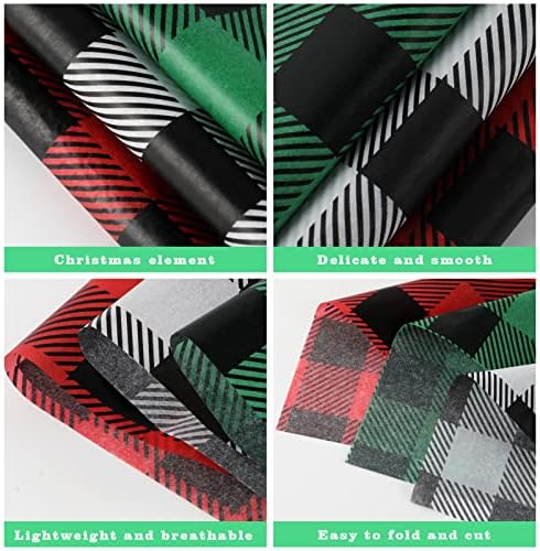 Afrizona 60 folhas de 20 x polegadas Buffalo Plaid Christmas Paper Red Black Green Tissue Art Crafts