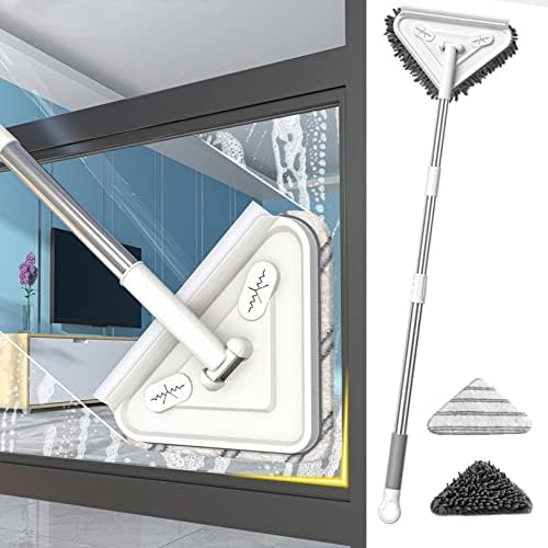 Limpador de janela Squeegee, kit de ferramentas de limpeza de janelas rotativas de 2 em 1, triângulos