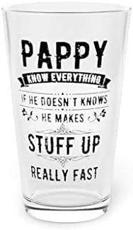 Cerveja de vidro de cerveja 16oz Pappy hilariante sabe tudo o pai de dizer, amante da paternidade