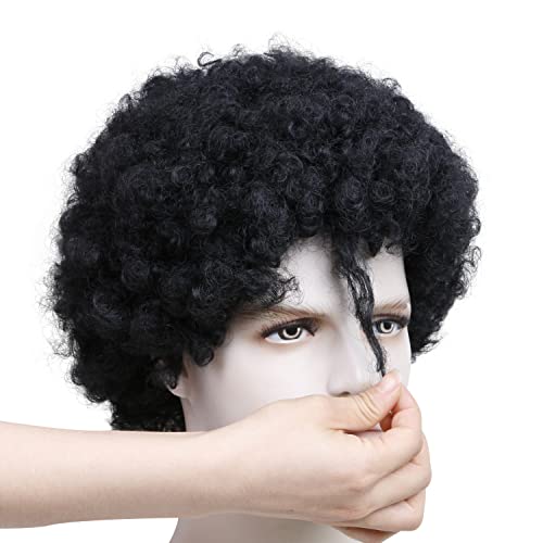 Hairmujer Short Afro Wigs 70 Men's Men Curly Wig Puff Hair Synthetic Wig para homens negros