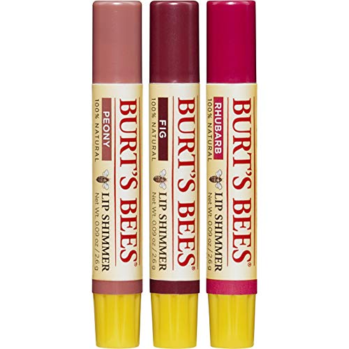 Burt's Bees beijable Color Holiday Gift Conjunto, 3 brilha labial em caixa de presente, coleção quente em peony, fig e ruibarbo