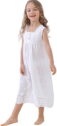 Uq garotas garotas bordadas de renda algodão camisolas vestido de roupas de dormir da criança 3-12 anos