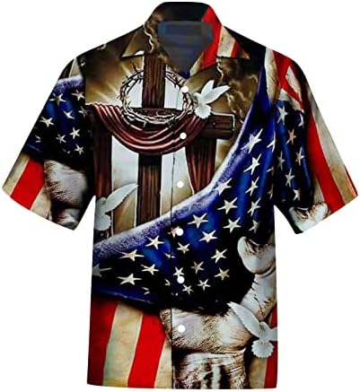 2023 camisa nova masculina verão 3d impressão da independência Dia American Flag casual Manga curta