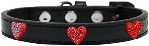 Mirage Pet Products Glitter Heart Widget Dog Collar, tamanho 14, aqua/vermelho