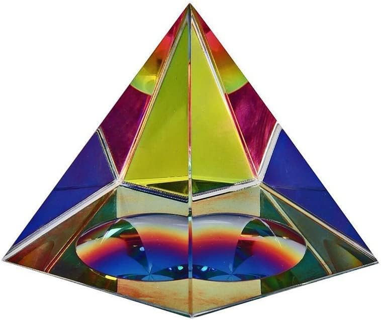 Pirâmide iridescente de cristal amlong - cores arco -íris 3,5 polegadas de altura com caixa de presente