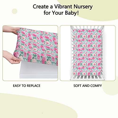 Mini lençóis de berço com tema de rosa vintage, lençóis portáteis de mini berço lençóis macios e respiráveis