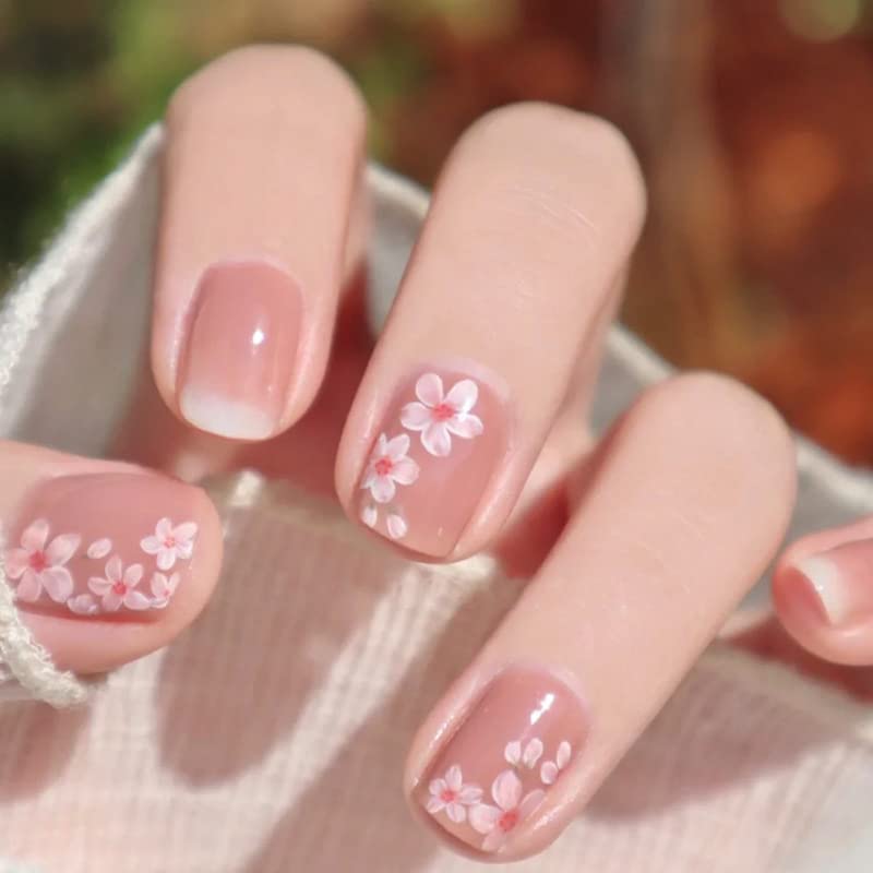 Qingge rosa prenda unhas unhas quadradas de comprimento curto com design de flores luxuoso luminoso acrílico