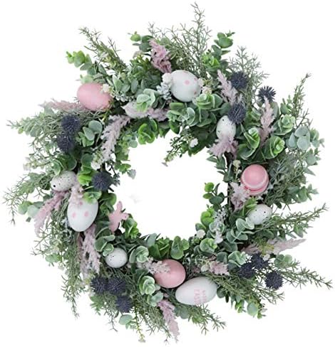 Avento da coroa de coroa de coroa do advento Gnome Páscoa Bunny Greante para a porta da frente com flores e ovos