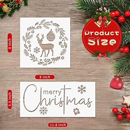 Losarin Christmas Stencils para pintar em madeira, 8 x 8 polegadas reutilizáveis ​​Feliz Natal Crafts para placas