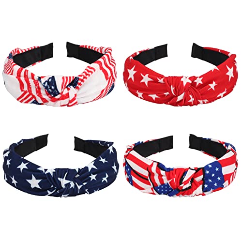 Budsmile 4pcs Bandas de cabeça da bandeira americana para mulheres meninas Independência Dia 4 de julho Vermelho